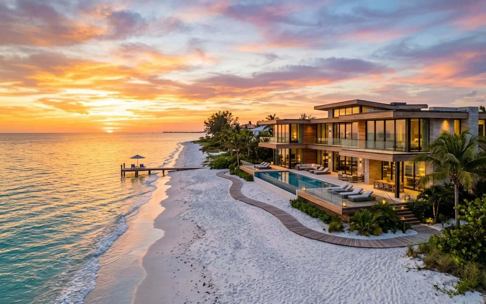Sarasota beach home at sunset