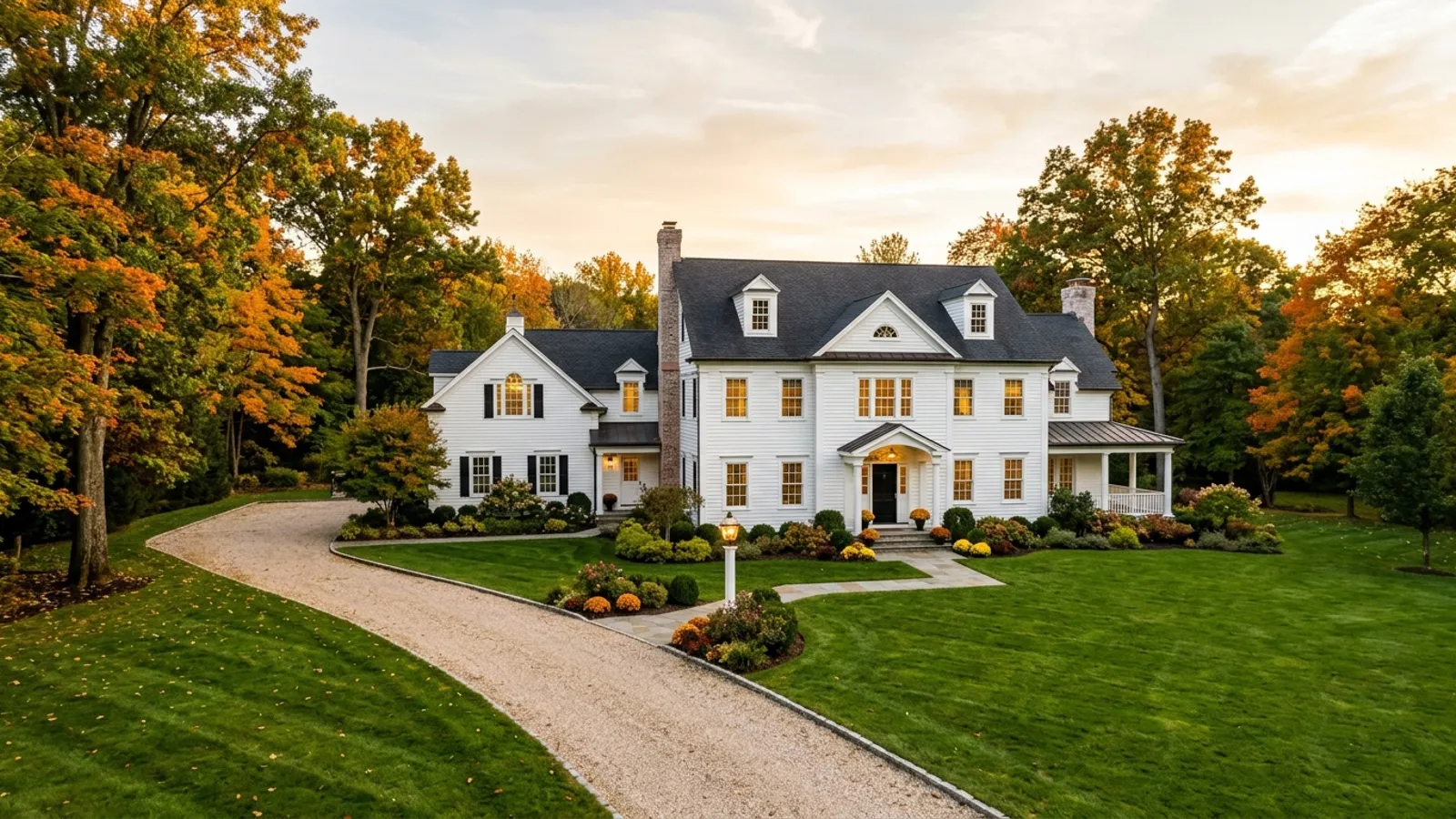 Connecticut colonial home in early fall