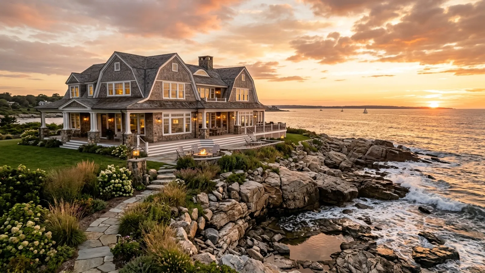 Shingle style home on the Rhode Island coast