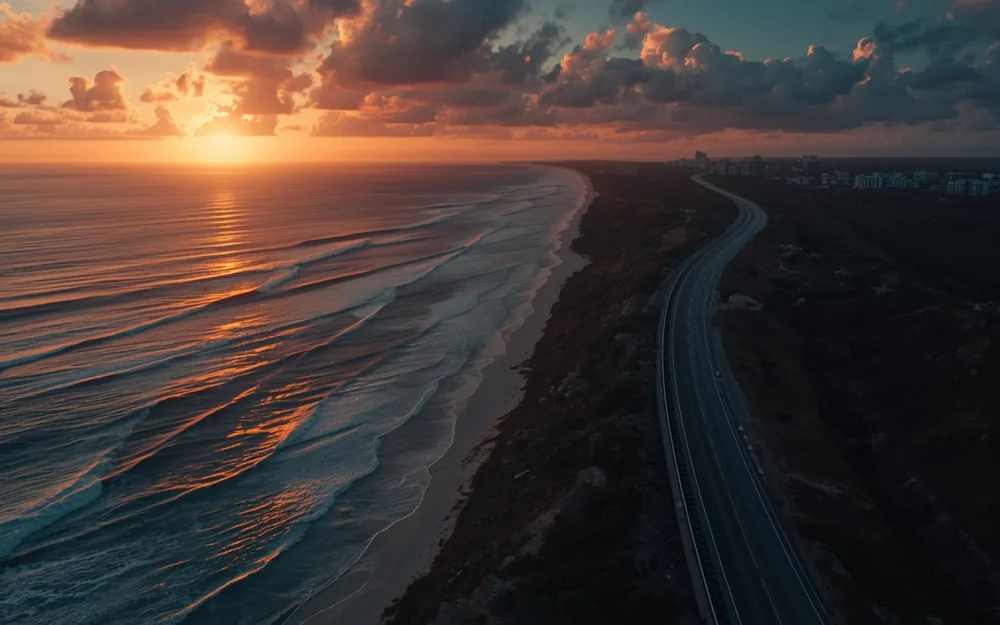 Coastal highway at sunset