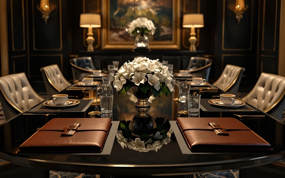 Dining table set for a meeting