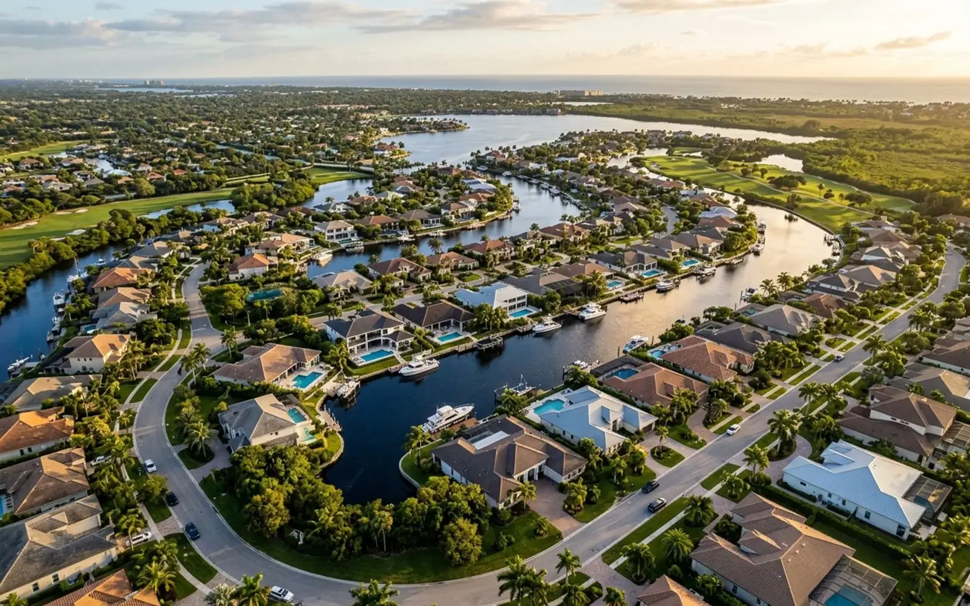 Aerial view of a neighborhood