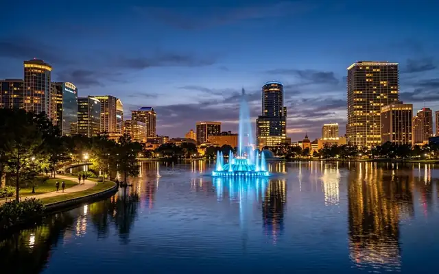 Orlando skyline over Lake Eola
