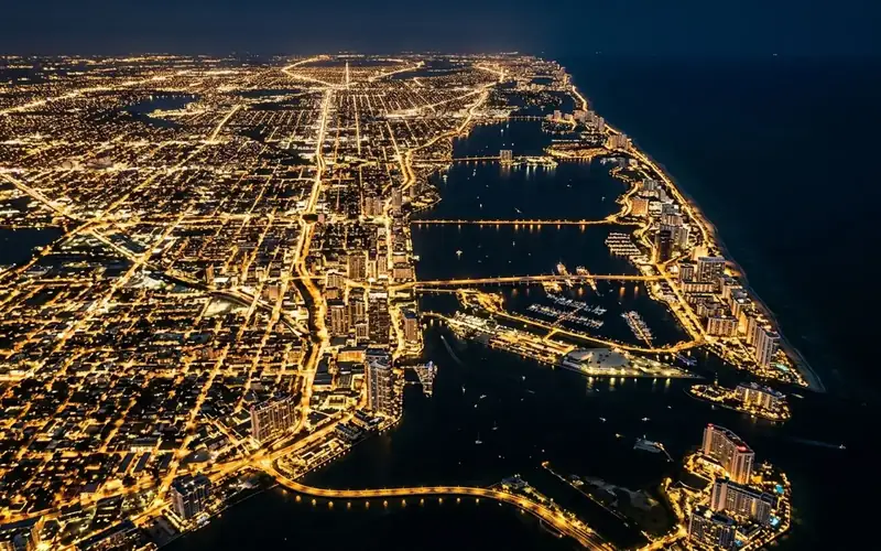 Coastal Florida city lights at night